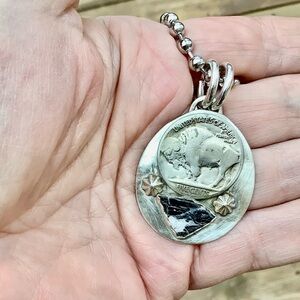 Buffalo nickel necklace, White Buffalo stone